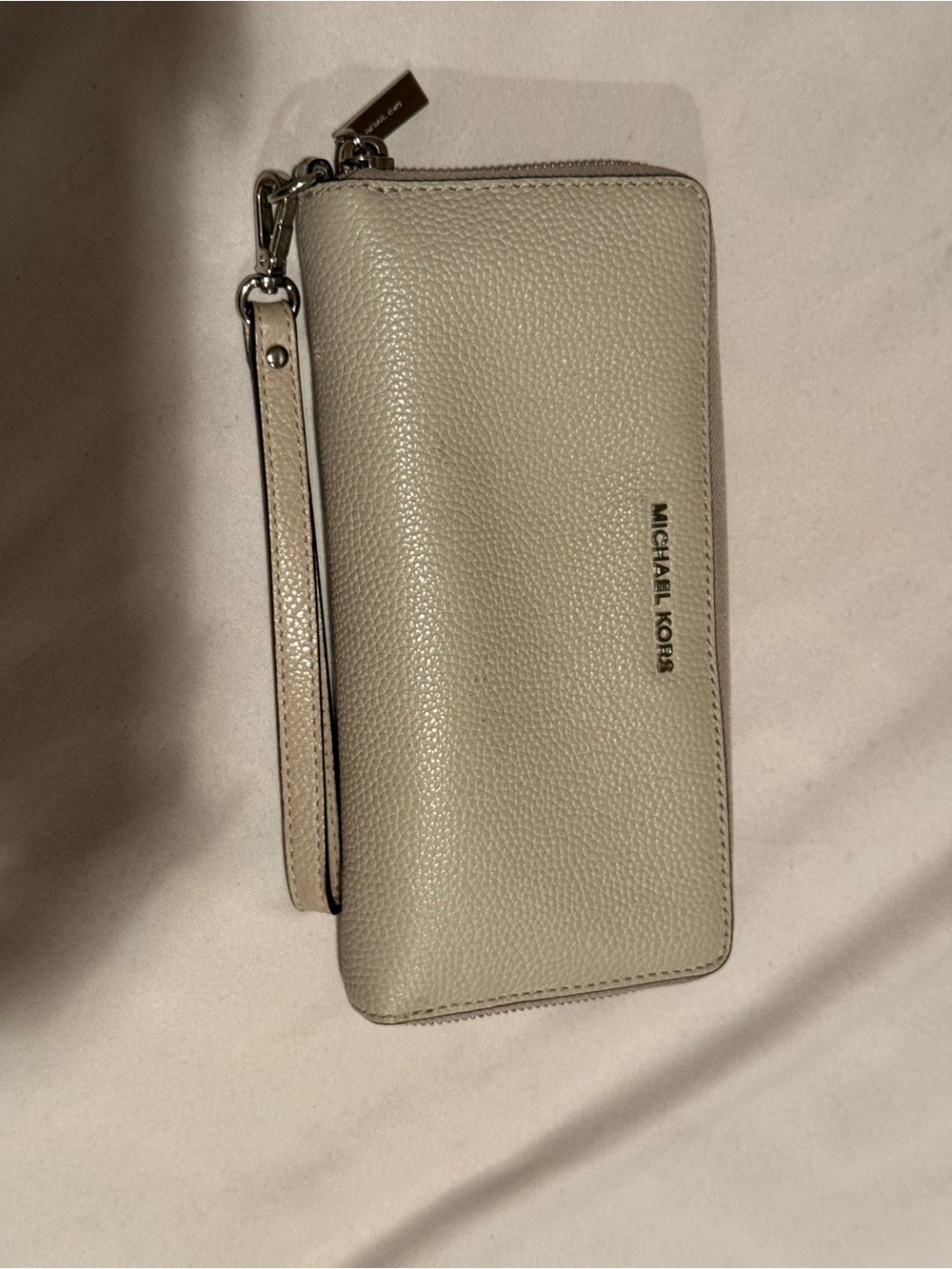 Michael Kors Light Taupe Pebbled Leather Wristlet